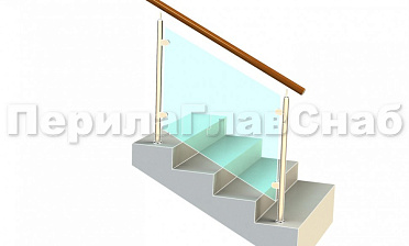 Ограждение с деревянным поручнем с зажимными стеклодержателями и стойками купить в Симферополе