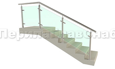 Ограждение лестницы с квадратными стойками и пластинчатыми стеклодержателями купить в Симферополе