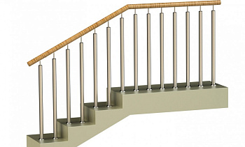 Ограждения с двумя стойками в каждую ступень с пластиковым поручнем и без ригелей в Симферополе. Готовые проекты ПерилаГлавСнаб