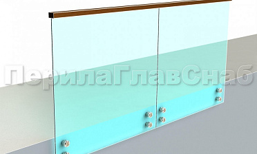 Ограждение с квадратным деревянным поручнем на точечном креплении купить в Симферополе