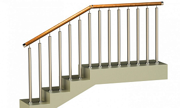 Ограждения с двумя стойками в каждую ступень с деревянным поручнем и без ригелей купить в Симферополе