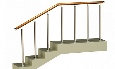 Ограждения со стойками в каждую ступень с круглым деревянным поручнем без ригелей купить в Симферополе