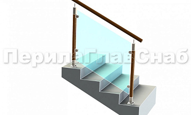 Ограждение с круглым деревянным поручнем с зажимными стеклодержателями и стойками с деревянными вставками купить в Симферополе