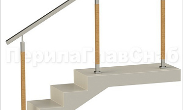 Нержавеющие ограждения без ригелей с квадратным поручнем и стойками с деревянными вставками купить в Симферополе