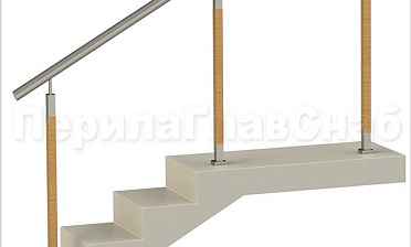 Нержавеющие ограждения без ригелей с круглым поручнем и стойками с деревянными вставками купить в Симферополе